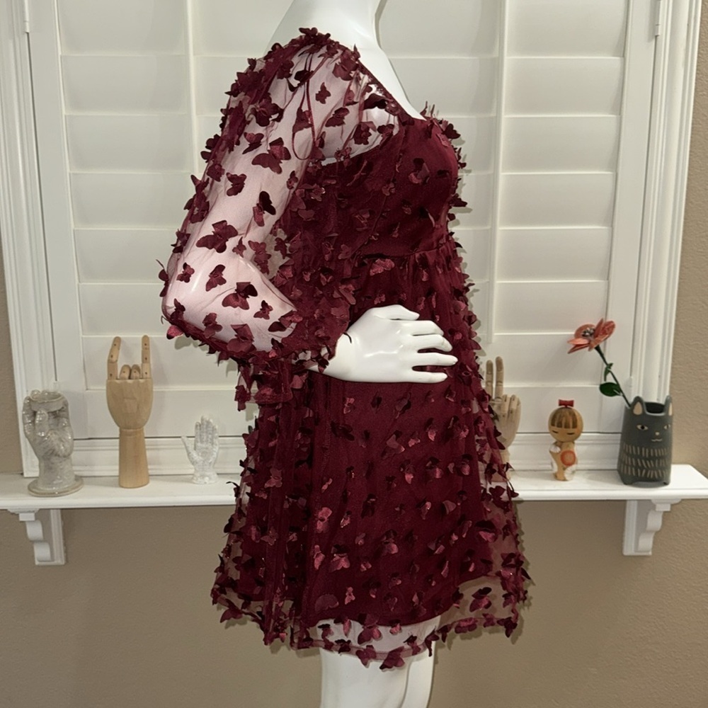 Thirty/Thirty Burgundy Butterfly Appliqué Mini Dress - Picture 3 of 10